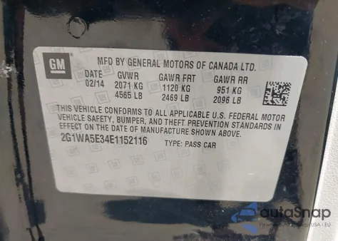 2014 Chevrolet Impala Limited Ls z USA, uszkodzony, nr VIN 2G1WA5E34E1152116